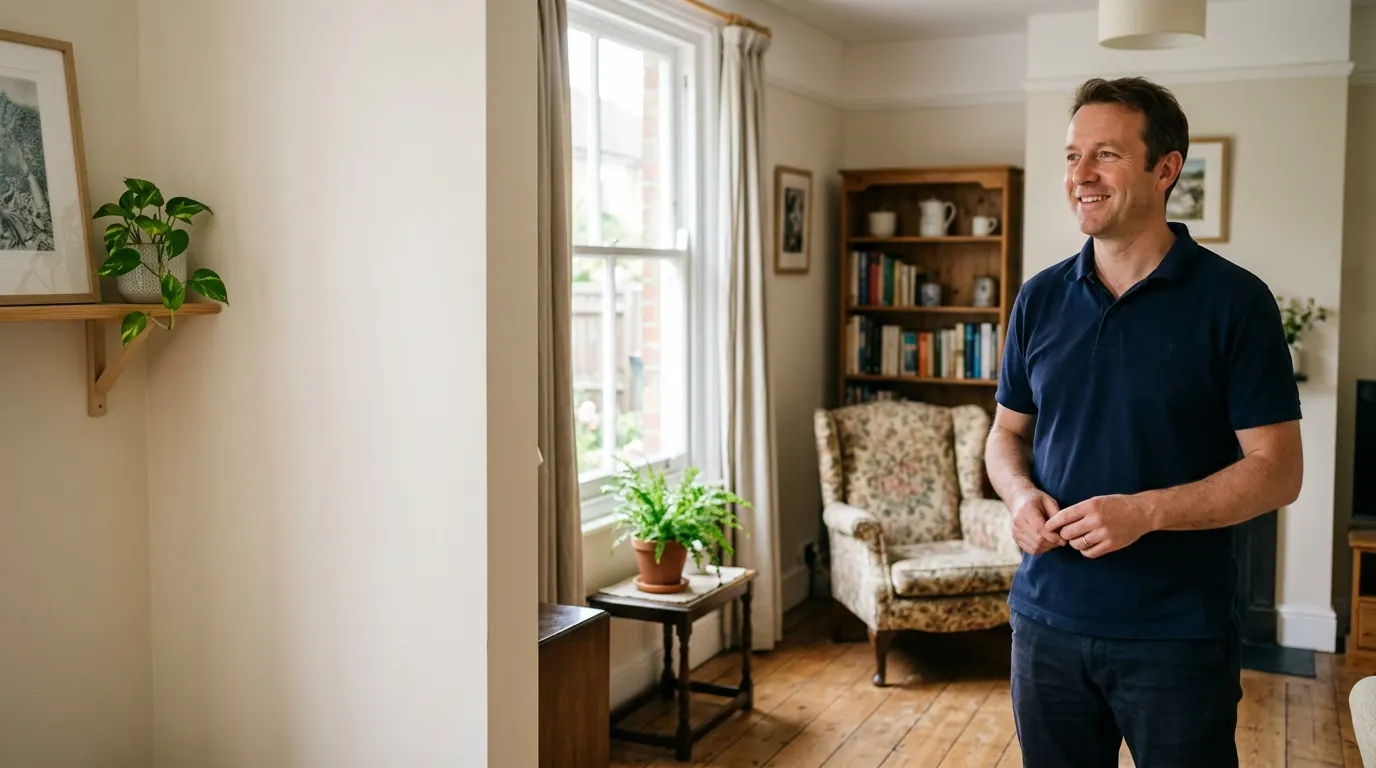 Friendly HouseClearances team member in a bright, tidy British living room